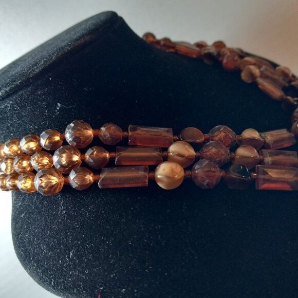 Vintage Western Germany Three Strand Beaded Necklace - Picture 2 of 7